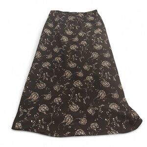 Vintage Rena Rowan Black and Cream Floral Maxi Skirt
